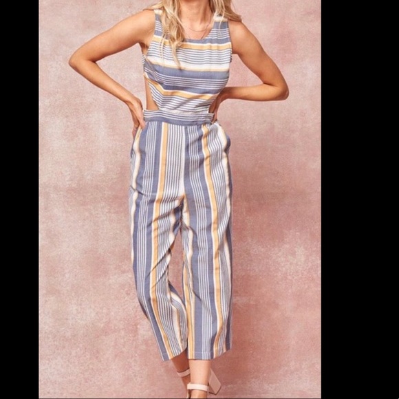 Boutique Striped Woven Cutout Jumpsuit - Picture 2 of 5